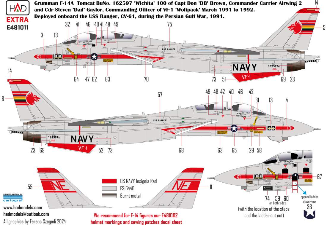 HAD Models HUNE481011 1:48 Grumman F-14A Tomcat VF-1 Wolfpack
