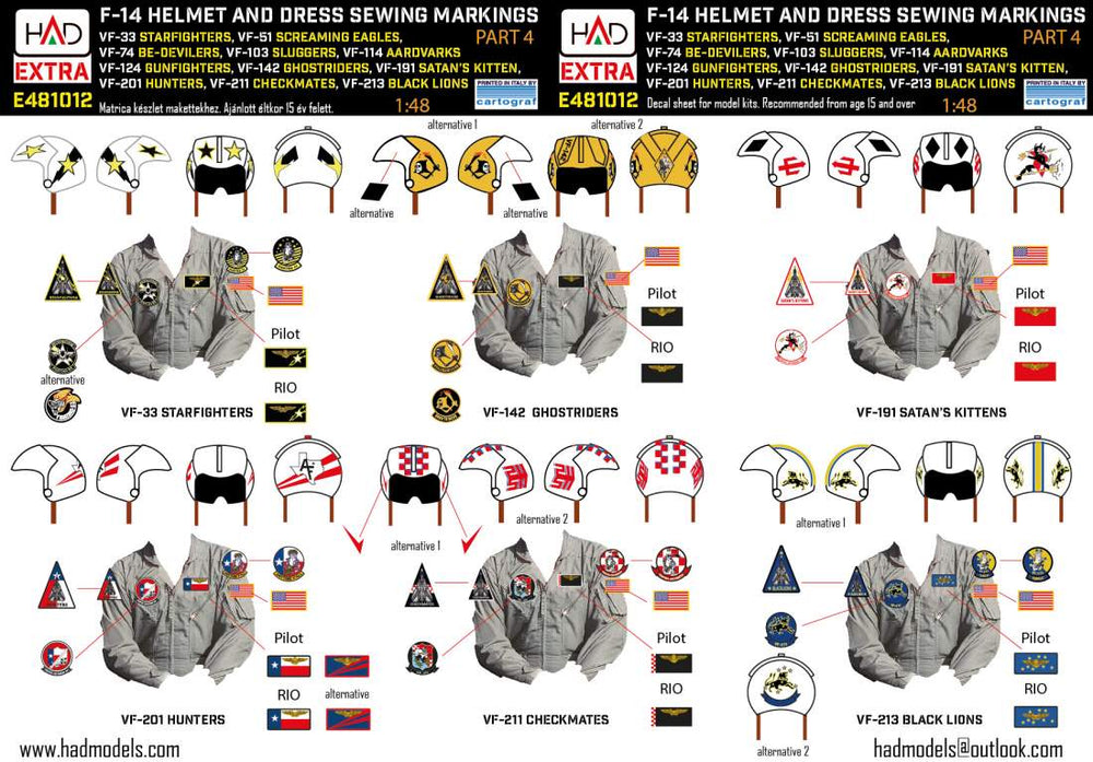 HAD Models HUNE481012 1:48 Grumman F-14 Tomcat Patches & Helmet markings PART 4