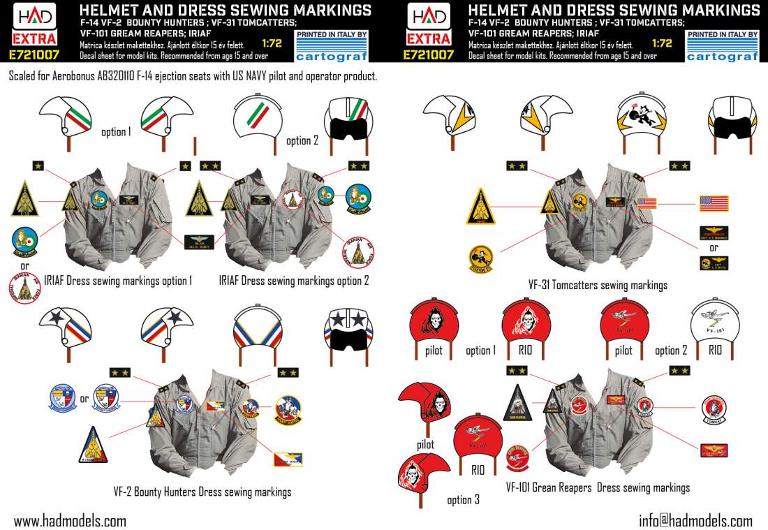 HAD Models HUNE721007 1:72 Grumman F-14A/B/D Tomcat patches VF-2 VF-101 VF-31