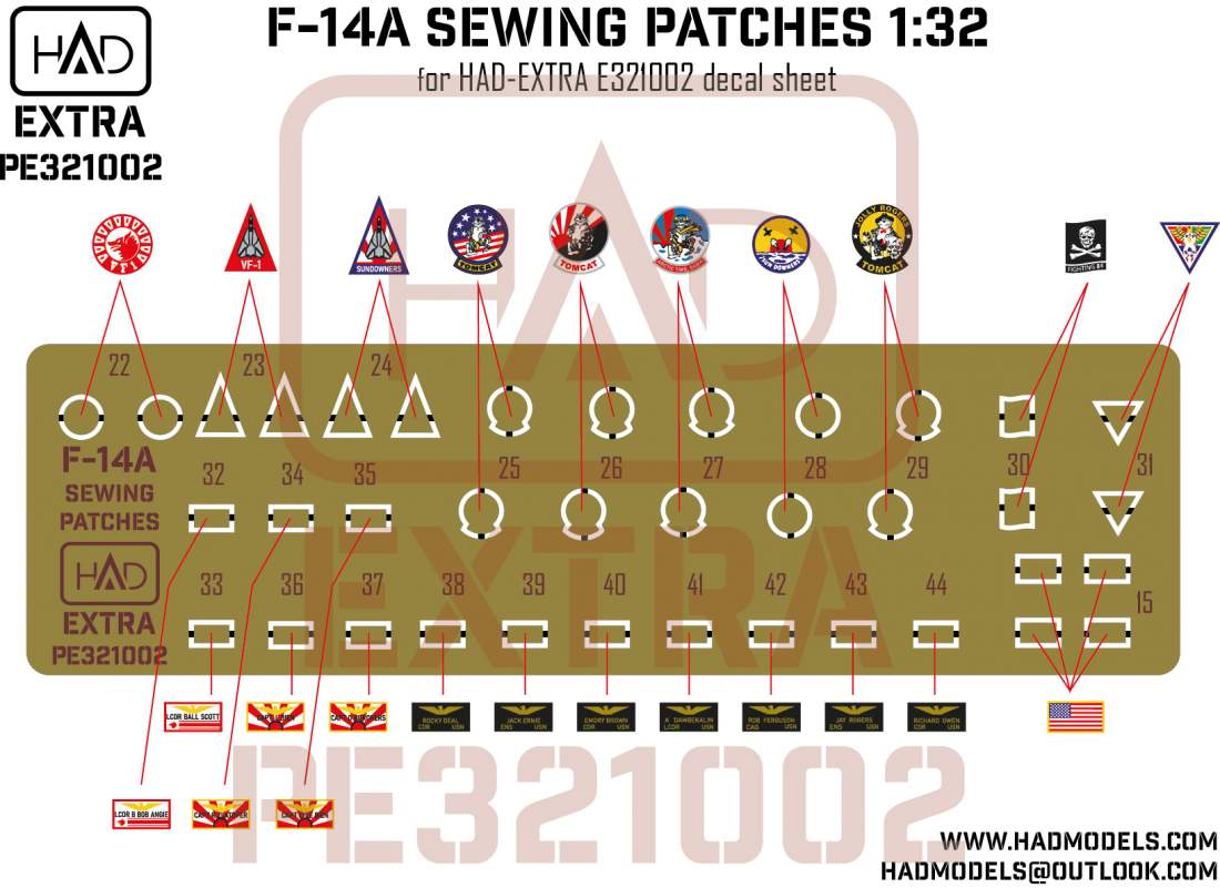 HAD Models HUNPE321002 F-14A Base for Sewing Patches PE Part 1:32