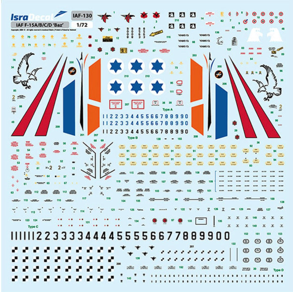IsraDecal Studio IAF-130 IAF McDonnell F-15A/F-15B/F-15C/F-15D Eagle 'Baz' 1:72