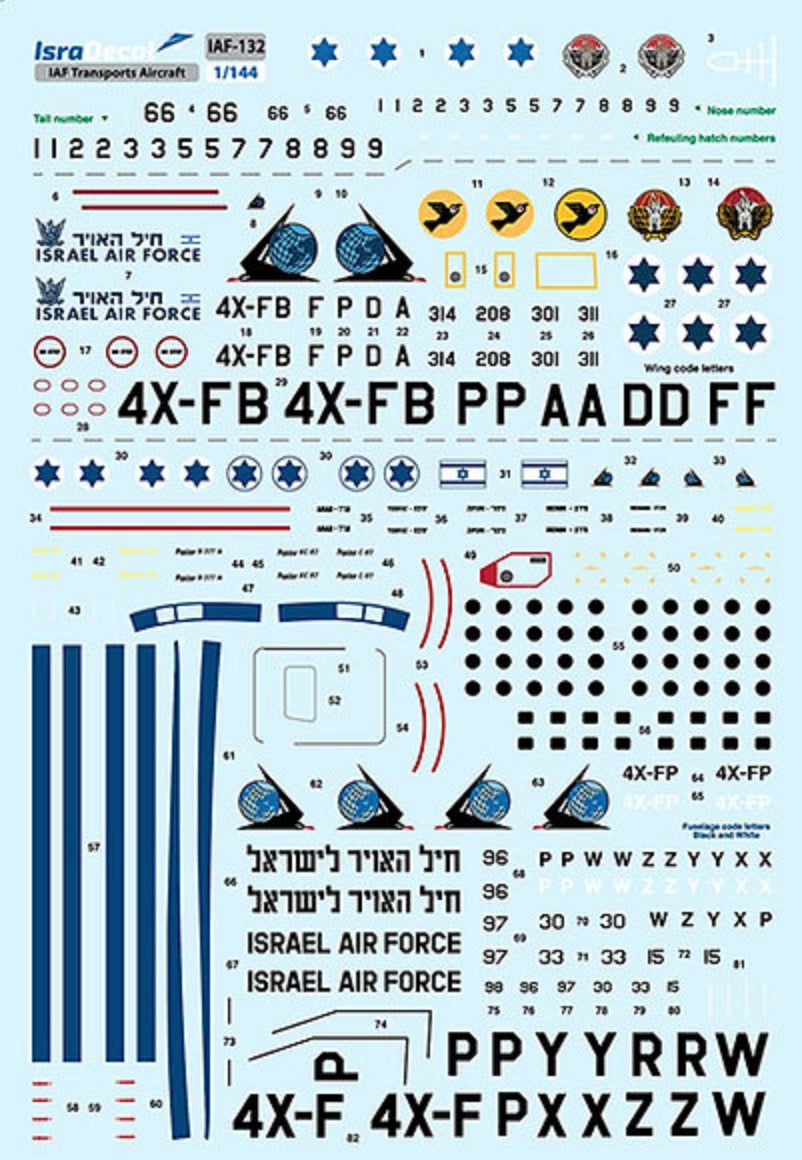 IsraDecal Studio IAF-132 1:144 IAF Transport Markings B-377/C-130/C-47 1:48