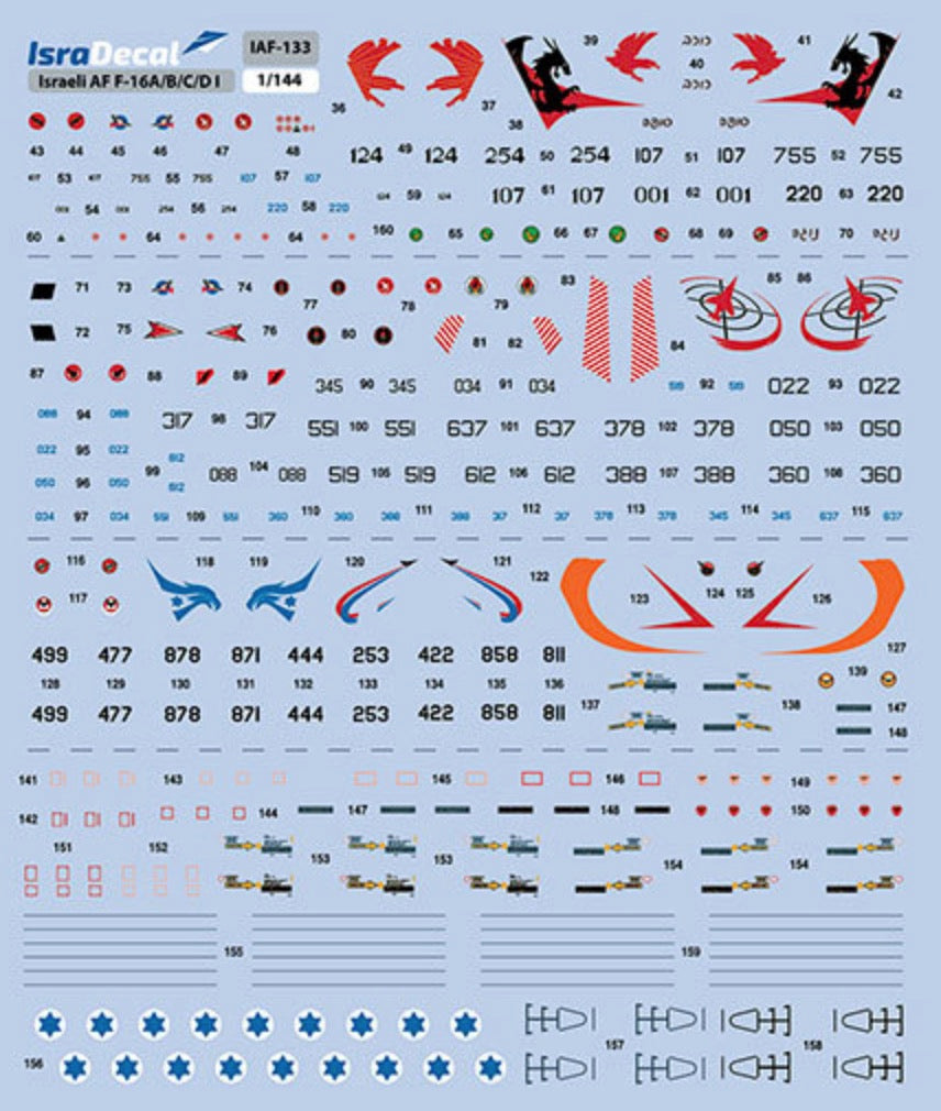 IsraDecal Studio IAF-133 1:144 IAF F-16 Netz, Sufa and Barak Markings 1:48