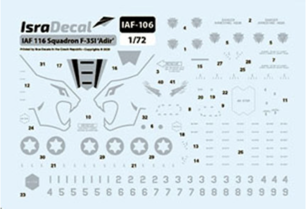IsraDecal Studio IAF-106 1:72 IAF Lockheed-Martin F-35I 'Adir' 116 Sq