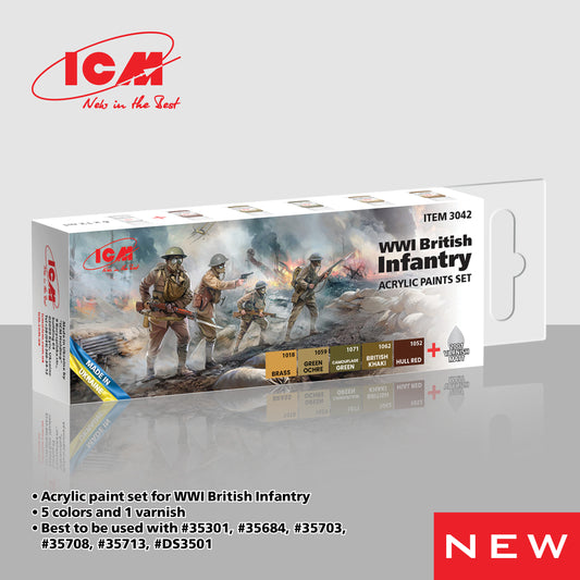 ICM UA ICM3042 WWI British infantry Acrylic paint set x 6 12ml bottles