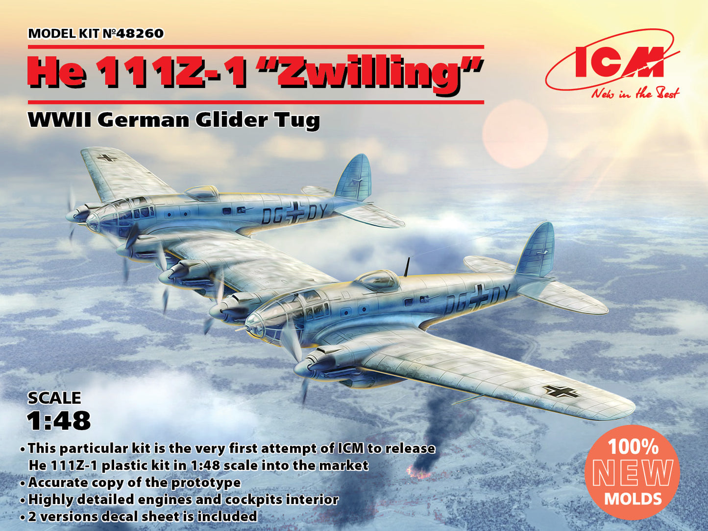 ICM UA ICM48260 1:48 Heinkel He-111Z-1 "Zwilling", WWII German Glider Tug