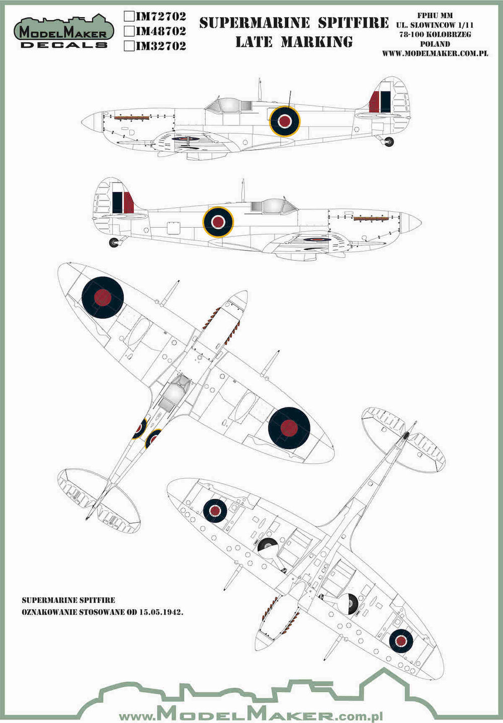 Model Maker Decals IM32702 1:32 Supermarine Spitfire roundels and fin flashes
