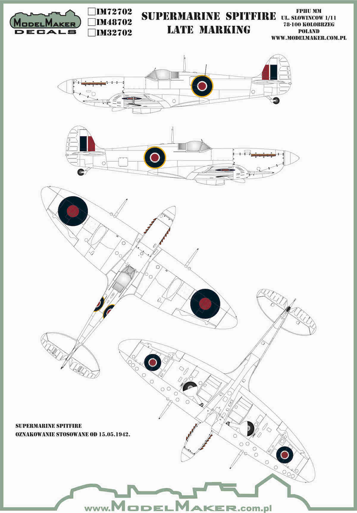 Model Maker Decals IM32702 1:32 Supermarine Spitfire roundels and fin flashes