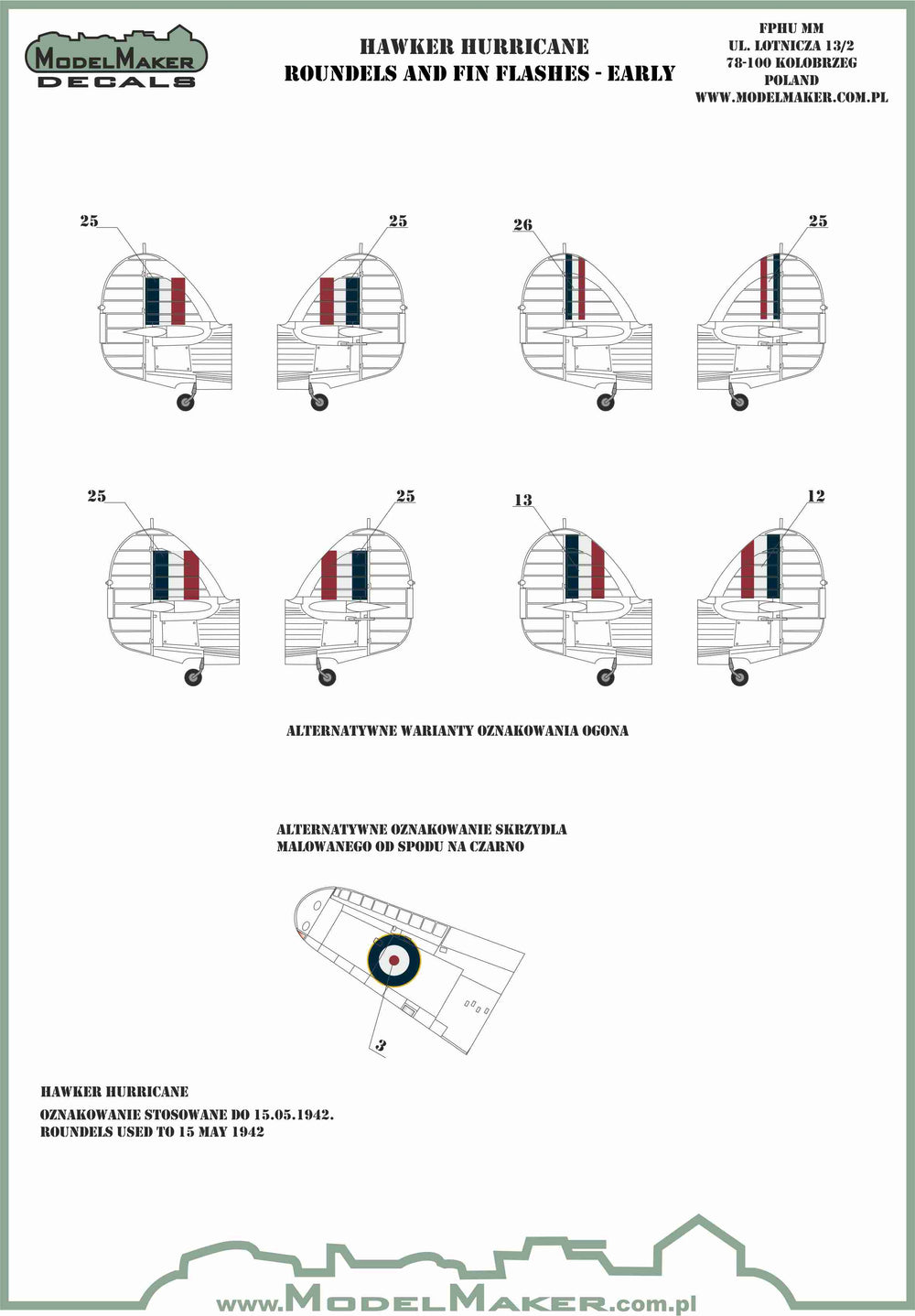 Model Maker Decals IM32703 1:32 Hawker Hurricane roundels and fin flashes-EARLY