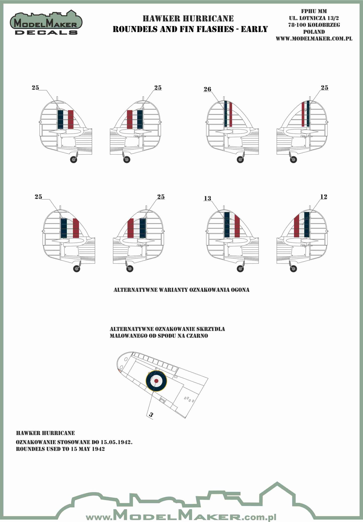 Model Maker Decals IM32703 1:32 Hawker Hurricane roundels and fin flashes-EARLY