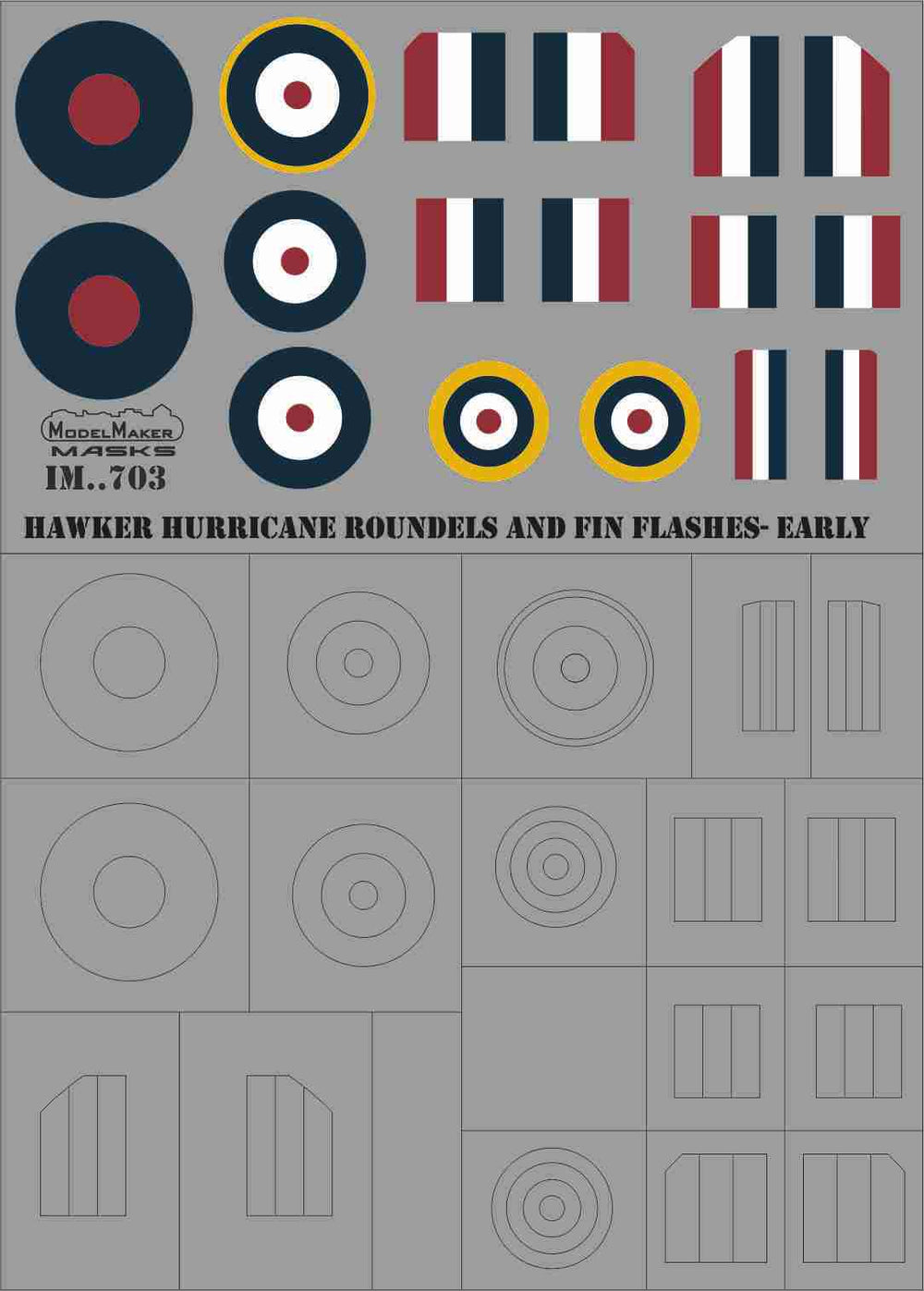 Model Maker Decals IM32703 1:32 Hawker Hurricane roundels and fin flashes-EARLY