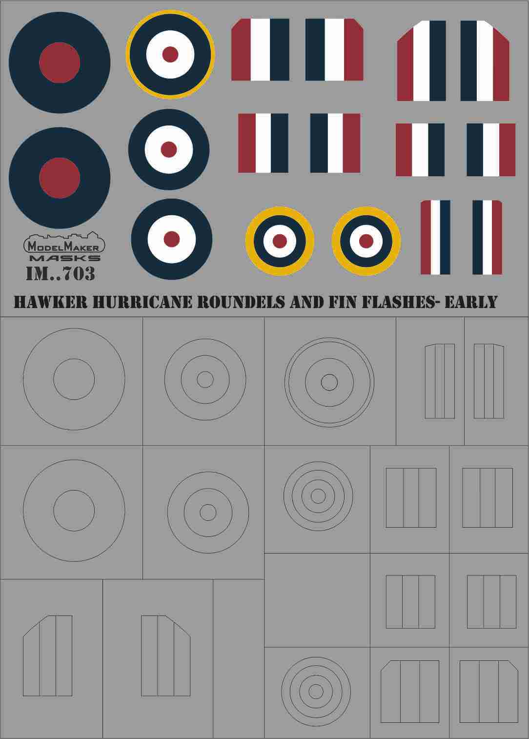 Model Maker Decals IM32703 1:32 Hawker Hurricane roundels and fin flashes-EARLY