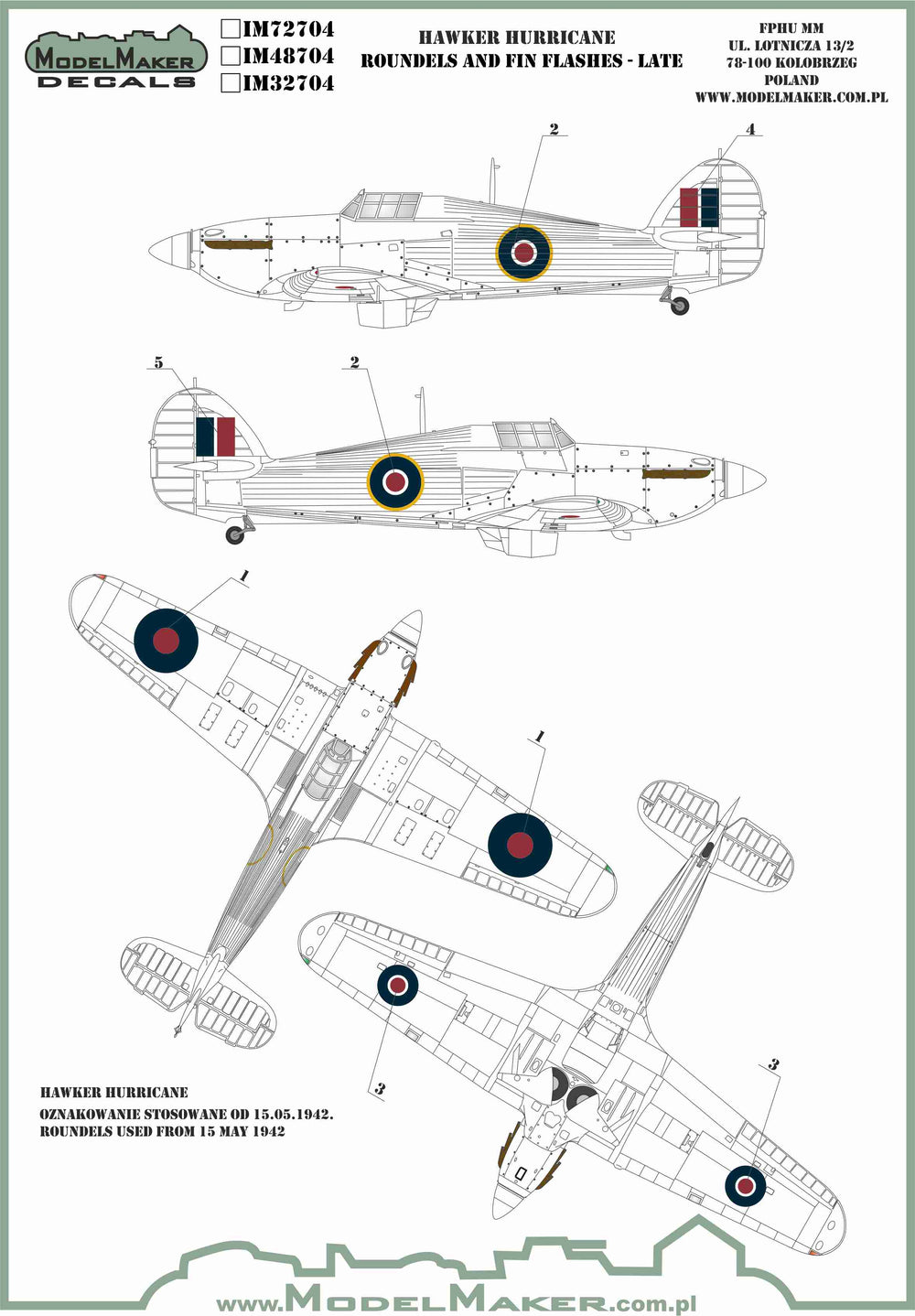 Model Maker Decals IM48704 1:48 Hawker Hurricane roundels and fin flashes-LATE