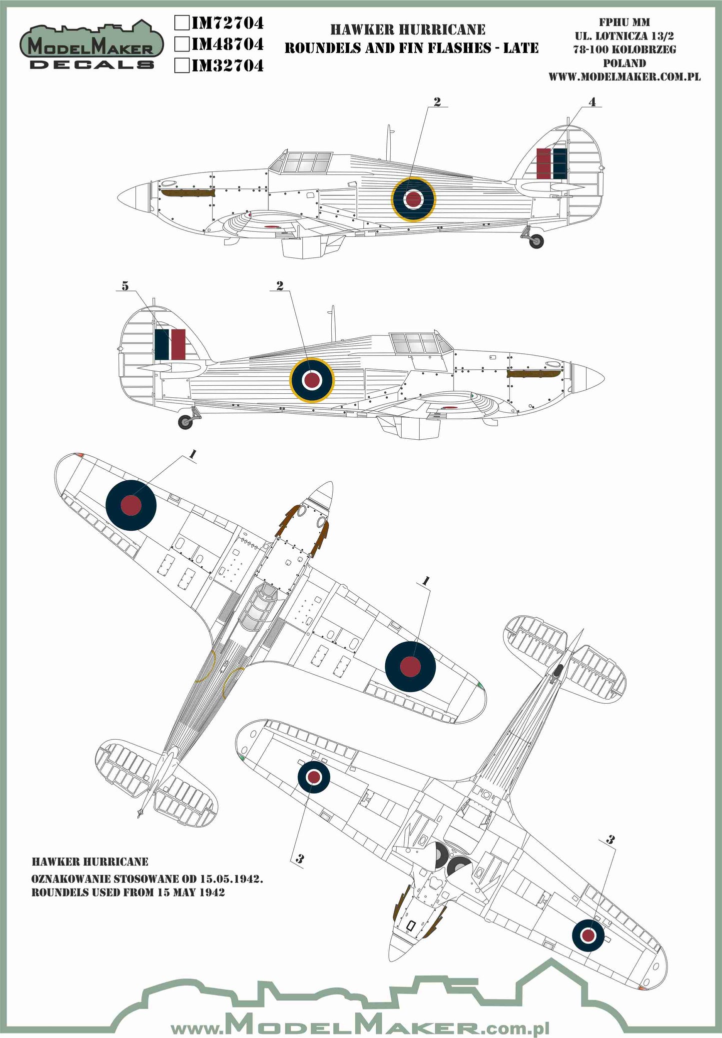Model Maker Decals IM48704 1:48 Hawker Hurricane roundels and fin flashes-LATE