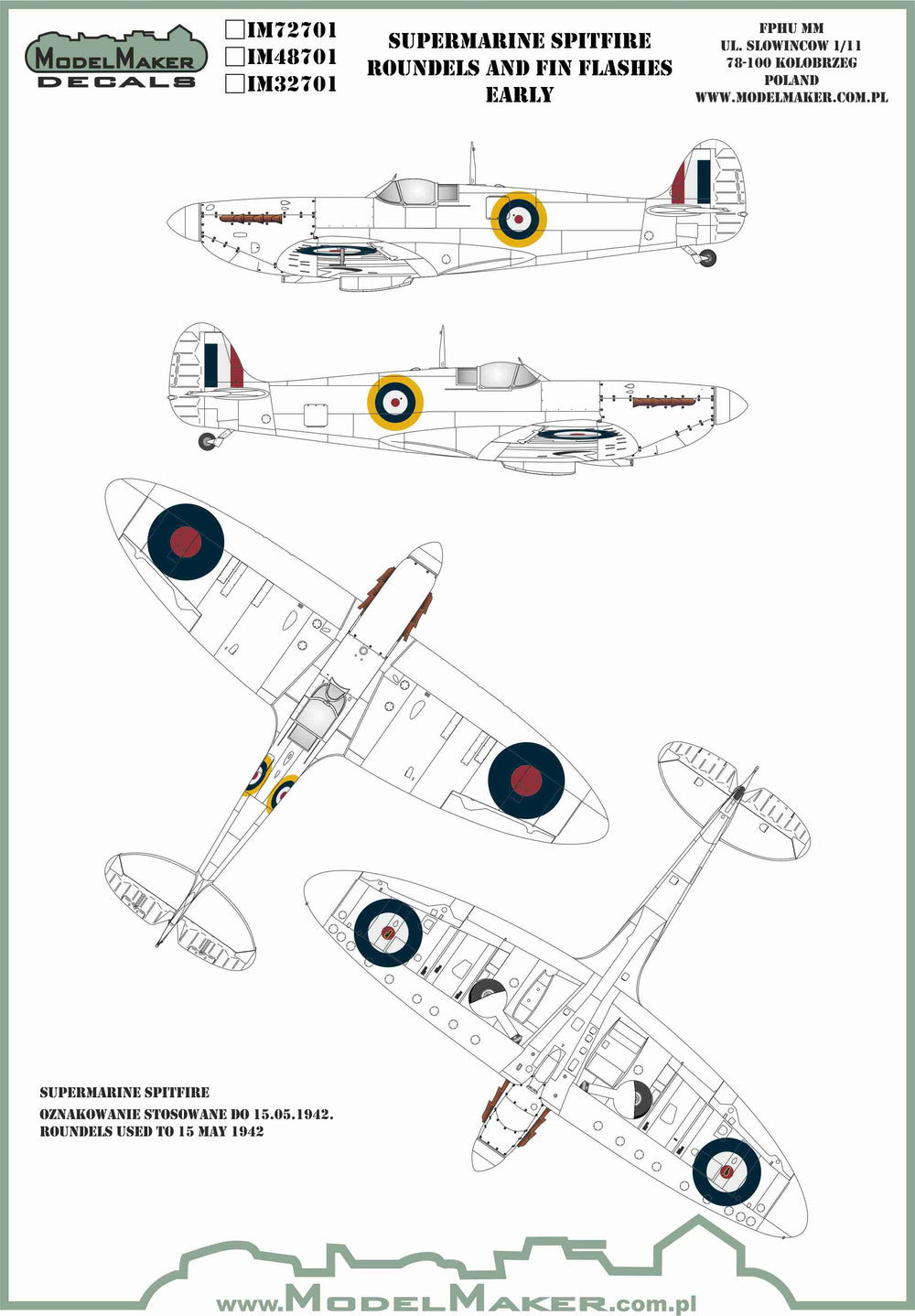 Model Maker Decals IM72701 Spitfire Mk.I/Ia Early Roundels 1:72