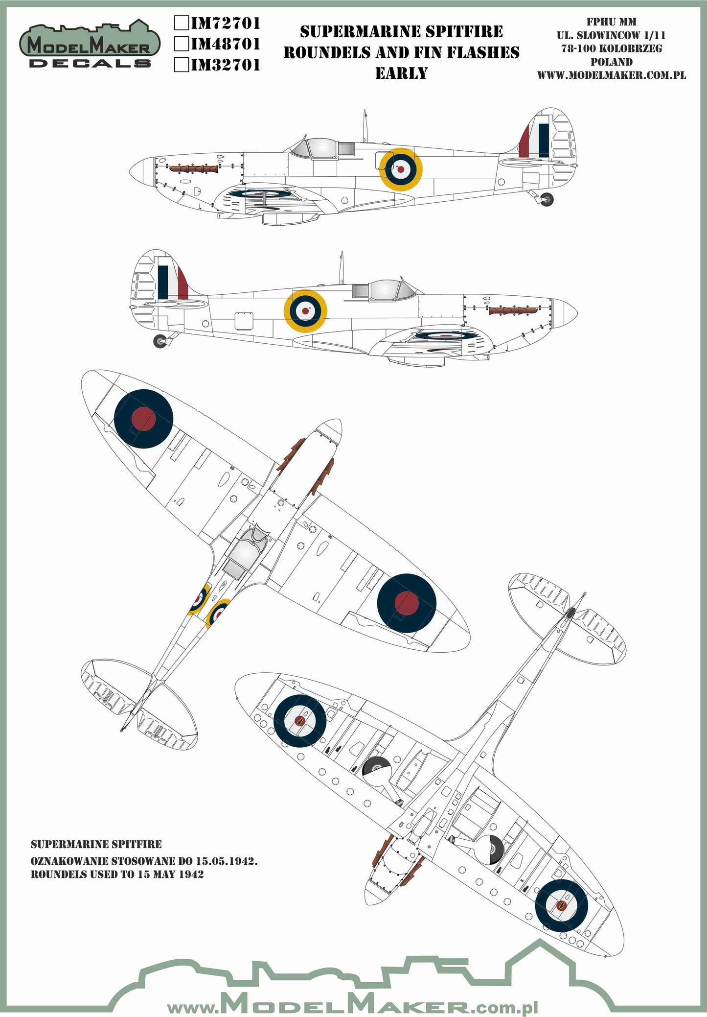 Model Maker Decals IM72701 Spitfire Mk.I/Ia Early Roundels 1:72