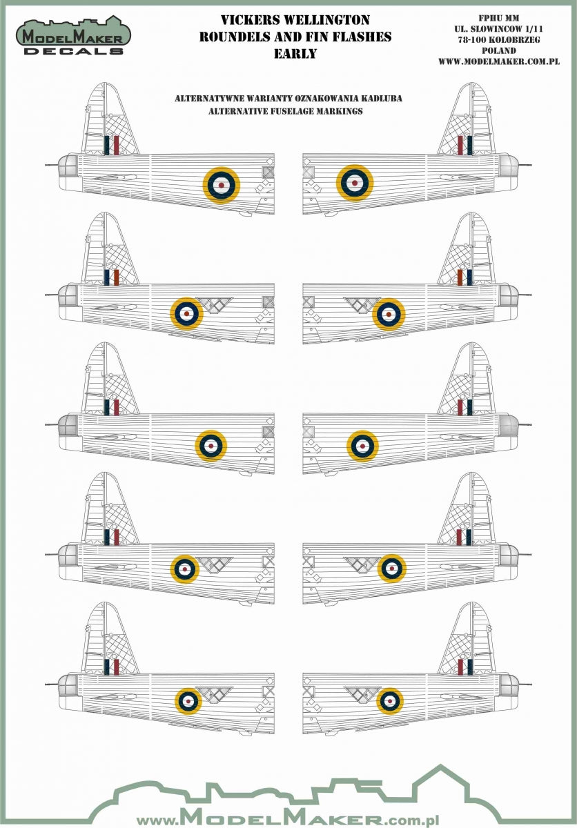 Model Maker Decals IM72706 1:72 VICKERS WELLINGTON ROUNDELS & FIN FLASHES EARLY