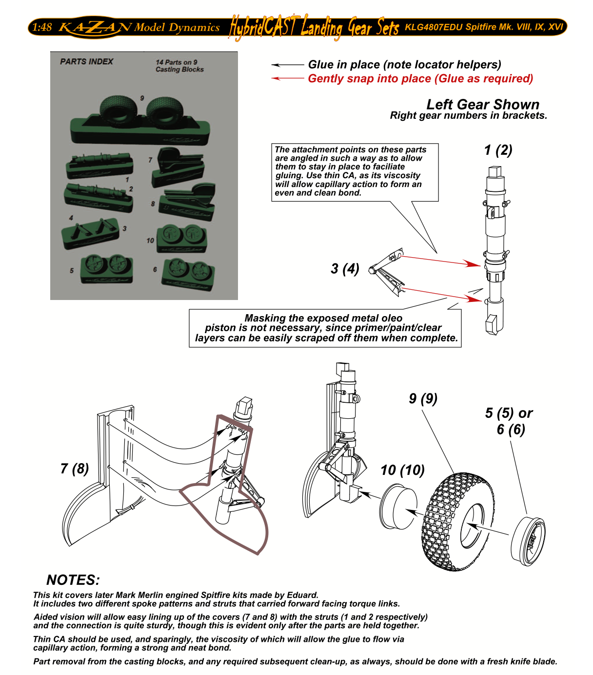 Kazan KLG4807EDU Spitfire Landing Gear Forward Torque Links 1:48