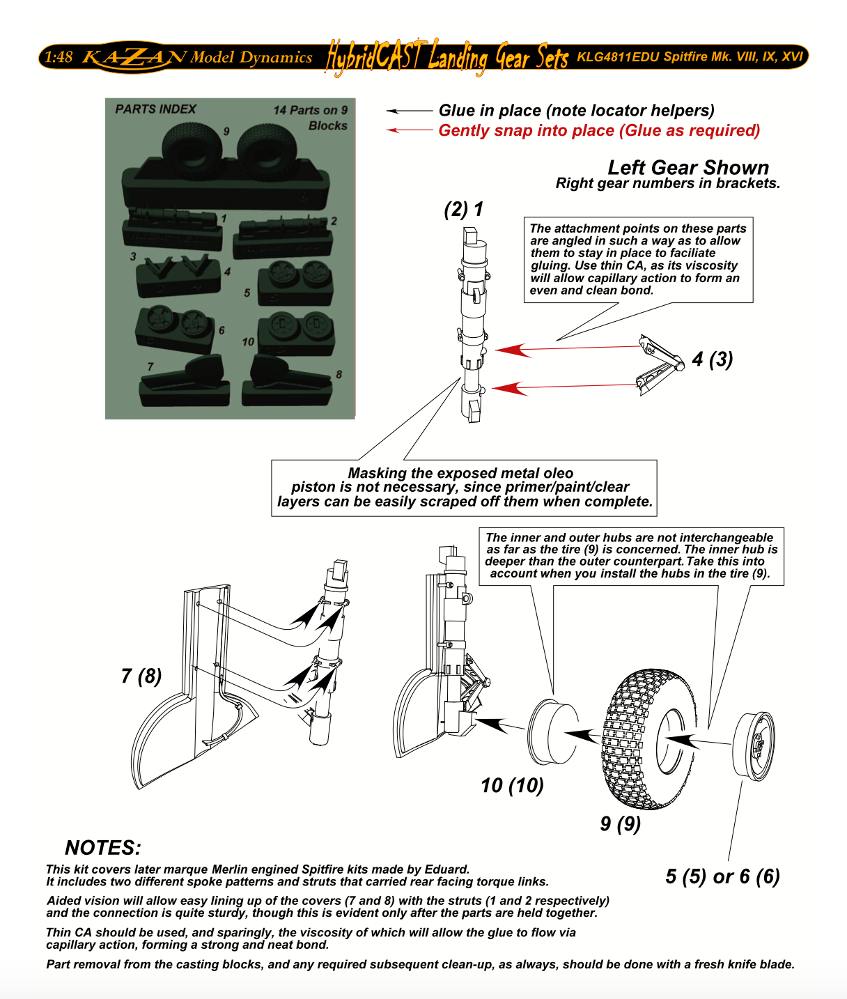 Kazan KLG4811EDU Spitfire Mk.VIII-XVI HybridCAST Landing Gear 1:48