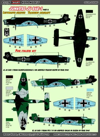 Kora KORC7276 1:72 Junkers Ju-86E-1 Luftwaffe Conversion set Part II.
