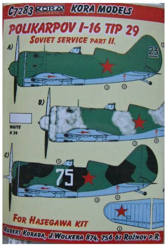 Kora KORC7283 1:72 Polikarpov I-16 Typ 29 Soviet service II
