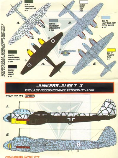 Kora KORCS7247 1:72 Junkers Ju-88 T-3 Conversion set & decal