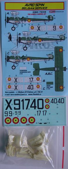 Kora KORCS7248 1:72 AVRO 504N Belgium conversion set and decal