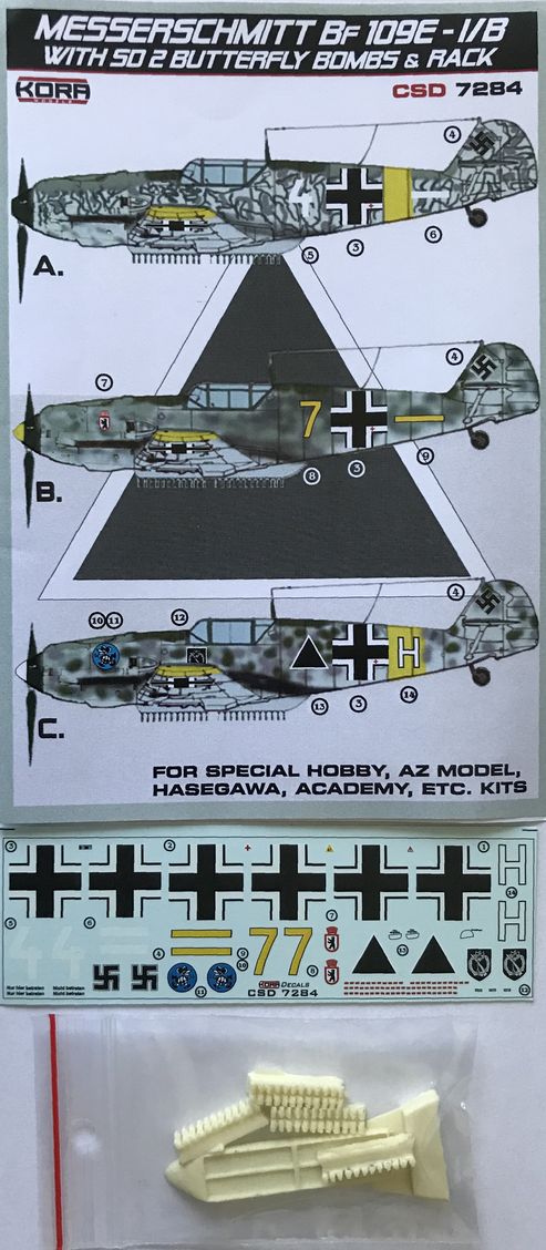 Kora KORCSD7284 SD 2 Butterfly Bombs & Rack Bf-109E-1 Decals 1:72