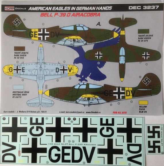 Kora KORD3237 1:32 Bell P-39D Airacobra Luftwaffe 1 decal option for All kit