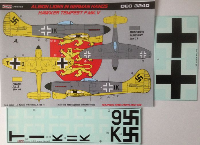 Kora KORD3240 1:32 Hawker Tempest Mk.V Luftwaffe 1 decal option