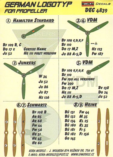 Kora KORD4839 1:48 Luftwaffe/German WWII propeller manufacturer logo's