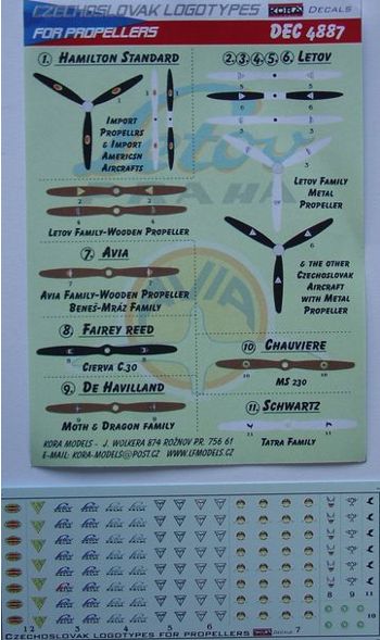 Kora KORD4887 1:48 Czechoslovak propeller manufacturer logo's