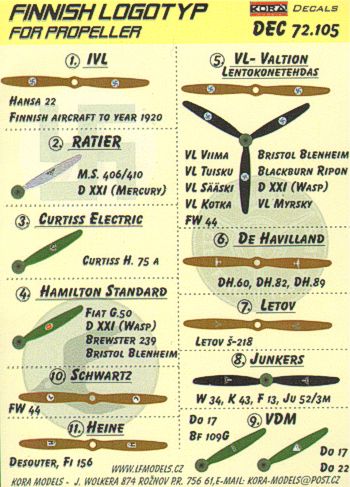 Kora KORD72105 1:72 Finnish Air Force propeller manufacturer logo's
