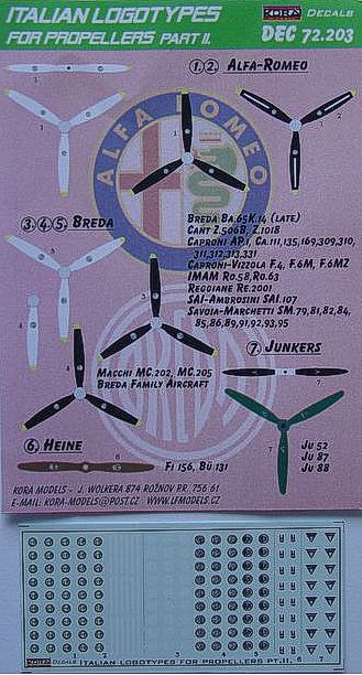 Kora KORD72203 1:72 Italian propeller manufacturer logo's Part 2