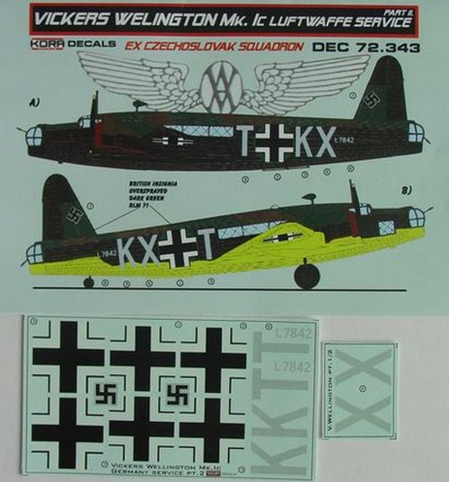 Kora KORD72343 1:72 Vickers Wellington Mk.IC Luftwaffe Part II