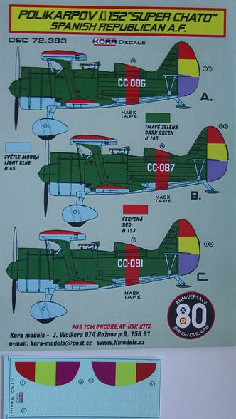 Kora KORD72383 1:72 Polikarpov I-15bis in Spanish Republican AF