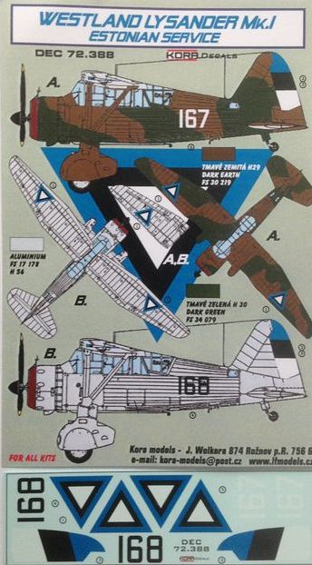 Kora KORD72388 1:72 Westland Lysander Mk.I Estonian Service