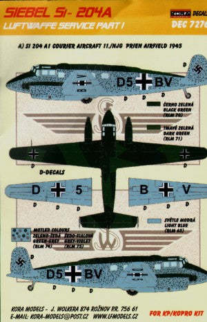 Kora KORD7276 1:72 Siebel Si-204A Luftwaffe part 1