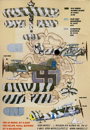 Kora KORD7282 1:72 Hawker Hart & Gloster Gladiator Mk.II on skis Decals Finland
