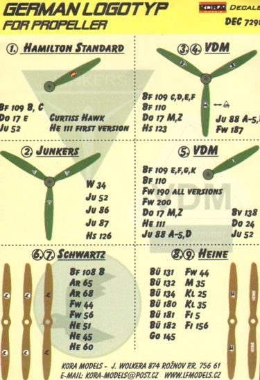 Kora KORD7291 1:72 Luftwaffe/German WWII propeller manufacturer logo's