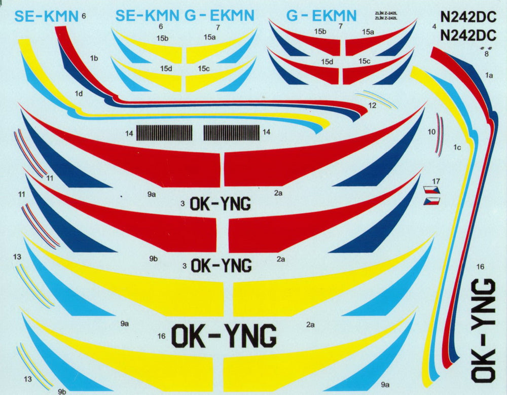 Kovozavody Prostejov KPEX7219 1:72 Zlin Z-242L In civil service , 4x decal set
