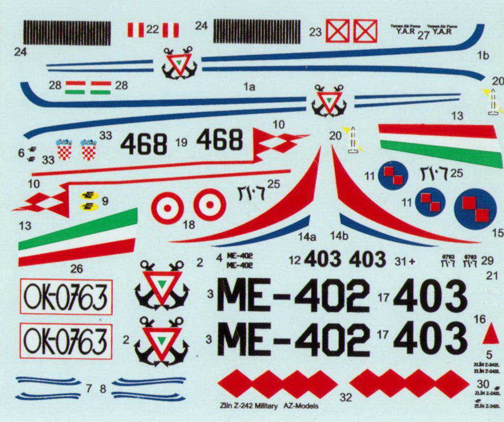 Kovozavody Prostejov KPEX7220 1:72 Zlin Z-242L Military, 4x decal set