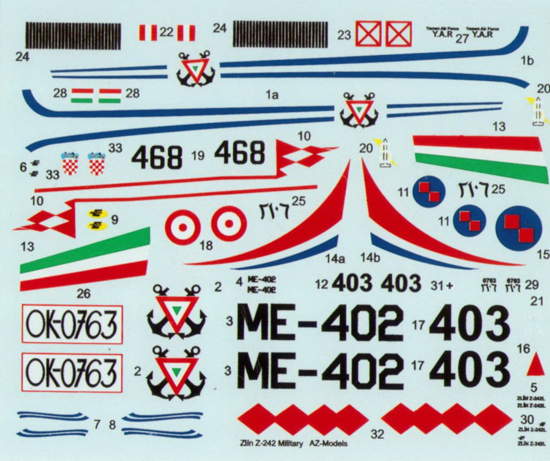 Kovozavody Prostejov KPEX7220 1:72 Zlin Z-242L Military, 4x decal set