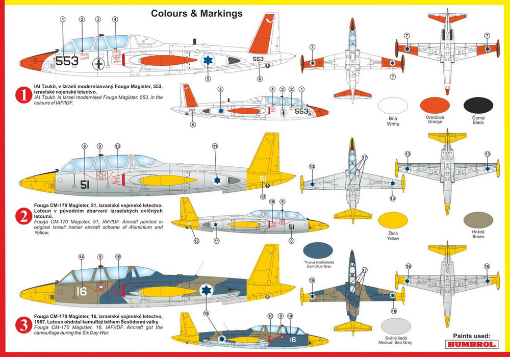Kovozavody Prostejov KPM72243 1:72 Fouga CM.170 Magister Over Israel x 3 schemes