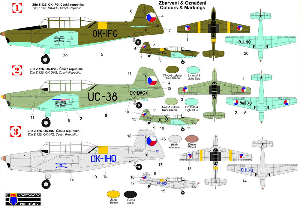 KP KPM72409 Zlin Z-126 Would-Be-Military Liveries New Decals 1:72