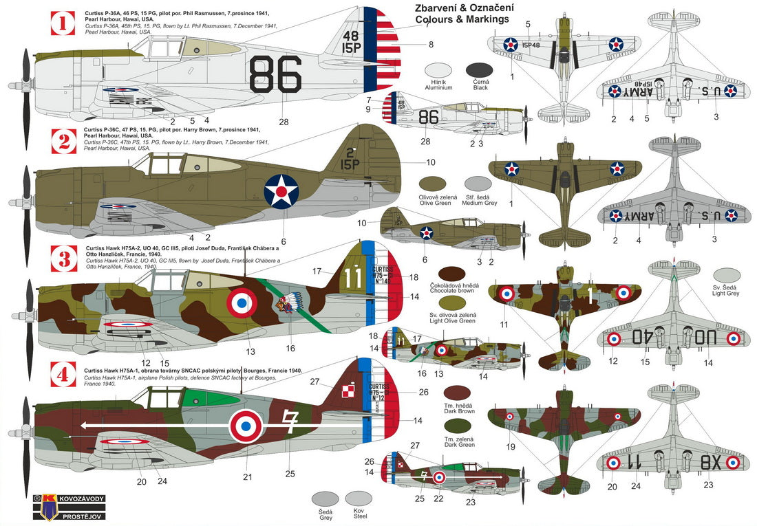 KP KPM72510 Curtiss P-36A/C/H-75A Hawk New Decals 1:72