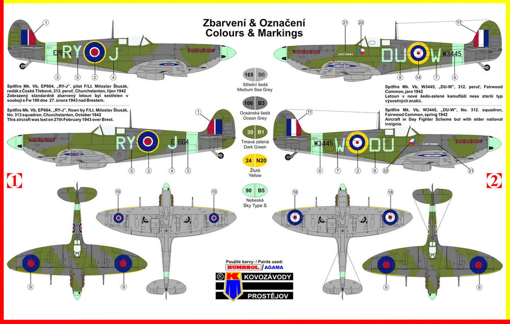 Kovozavody Prostejov KPM7258 1:72 Spitfire Mk.VB "Early" Czechoslovak Sq