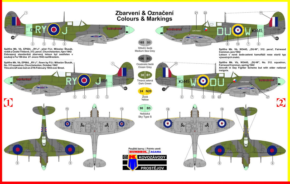 Kovozavody Prostejov KPM7258 1:72 Spitfire Mk.VB "Early" Czechoslovak Sq