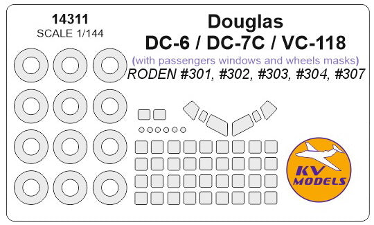 KV Models KV14311 Douglas DC-6/DC-7 Window & Wheel Masks 1:144