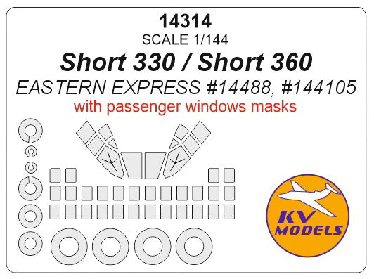KV Models KV14314 Short 330/360 Window & Wheel Masks 1:144